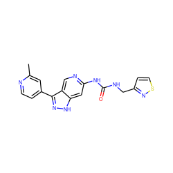 Cc1cc(-c2n[nH]c3cc(NC(=O)NCc4ccsn4)ncc23)ccn1 ZINC000261180715