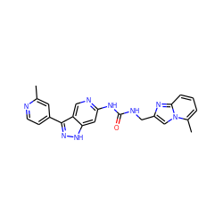 Cc1cc(-c2n[nH]c3cc(NC(=O)NCc4cn5c(C)cccc5n4)ncc23)ccn1 ZINC000219760892