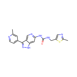 Cc1cc(-c2n[nH]c3cc(NC(=O)NCc4cnc(C)s4)ncc23)ccn1 ZINC000261153284