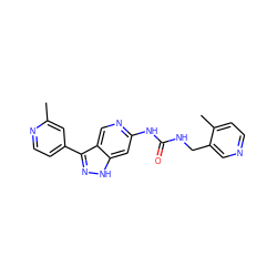 Cc1cc(-c2n[nH]c3cc(NC(=O)NCc4cnccc4C)ncc23)ccn1 ZINC000261163490