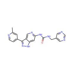 Cc1cc(-c2n[nH]c3cc(NC(=O)NCc4cncnc4)ncc23)ccn1 ZINC000219757486