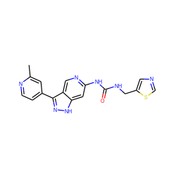 Cc1cc(-c2n[nH]c3cc(NC(=O)NCc4cncs4)ncc23)ccn1 ZINC000261192045