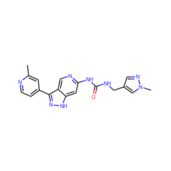 Cc1cc(-c2n[nH]c3cc(NC(=O)NCc4cnn(C)c4)ncc23)ccn1 ZINC000261072147