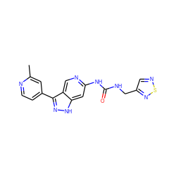 Cc1cc(-c2n[nH]c3cc(NC(=O)NCc4cnsn4)ncc23)ccn1 ZINC000261161906