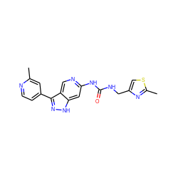 Cc1cc(-c2n[nH]c3cc(NC(=O)NCc4csc(C)n4)ncc23)ccn1 ZINC000205446103