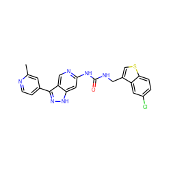 Cc1cc(-c2n[nH]c3cc(NC(=O)NCc4csc5ccc(Cl)cc45)ncc23)ccn1 ZINC000219760446