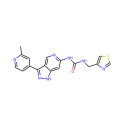 Cc1cc(-c2n[nH]c3cc(NC(=O)NCc4cscn4)ncc23)ccn1 ZINC000261088313