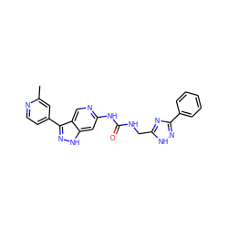 Cc1cc(-c2n[nH]c3cc(NC(=O)NCc4nc(-c5ccccc5)n[nH]4)ncc23)ccn1 ZINC000219760787