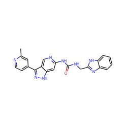 Cc1cc(-c2n[nH]c3cc(NC(=O)NCc4nc5ccccc5[nH]4)ncc23)ccn1 ZINC000261122530