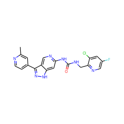 Cc1cc(-c2n[nH]c3cc(NC(=O)NCc4ncc(F)cc4Cl)ncc23)ccn1 ZINC000261189944