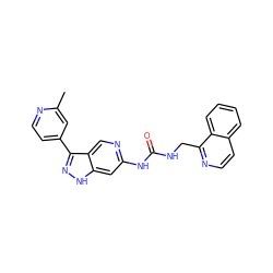 Cc1cc(-c2n[nH]c3cc(NC(=O)NCc4nccc5ccccc45)ncc23)ccn1 ZINC000261192374