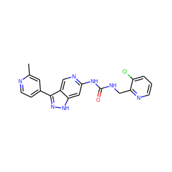 Cc1cc(-c2n[nH]c3cc(NC(=O)NCc4ncccc4Cl)ncc23)ccn1 ZINC000261185478