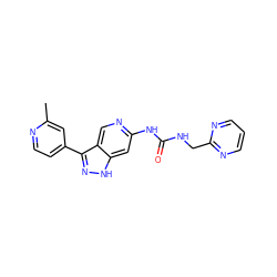 Cc1cc(-c2n[nH]c3cc(NC(=O)NCc4ncccn4)ncc23)ccn1 ZINC000205446083