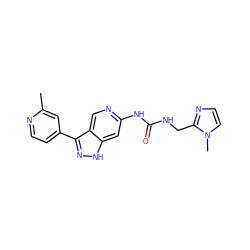 Cc1cc(-c2n[nH]c3cc(NC(=O)NCc4nccn4C)ncc23)ccn1 ZINC000261134886