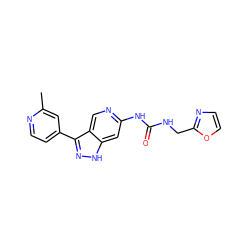 Cc1cc(-c2n[nH]c3cc(NC(=O)NCc4ncco4)ncc23)ccn1 ZINC000261088305