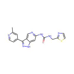 Cc1cc(-c2n[nH]c3cc(NC(=O)NCc4nccs4)ncc23)ccn1 ZINC000261182539