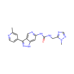 Cc1cc(-c2n[nH]c3cc(NC(=O)NCc4ncnn4C)ncc23)ccn1 ZINC000261153293