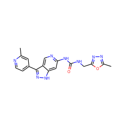 Cc1cc(-c2n[nH]c3cc(NC(=O)NCc4nnc(C)o4)ncc23)ccn1 ZINC000205439018