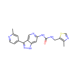 Cc1cc(-c2n[nH]c3cc(NC(=O)NCc4scnc4C)ncc23)ccn1 ZINC000219745192