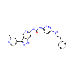 Cc1cc(-c2n[nH]c3cc(NC(=O)Nc4ccc(NCCc5ccccc5)nn4)ncc23)ccn1 ZINC000205448910