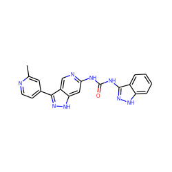 Cc1cc(-c2n[nH]c3cc(NC(=O)Nc4n[nH]c5ccccc45)ncc23)ccn1 ZINC000219770538