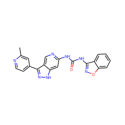 Cc1cc(-c2n[nH]c3cc(NC(=O)Nc4noc5ccccc45)ncc23)ccn1 ZINC000261138739