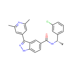 Cc1cc(-c2n[nH]c3ccc(C(=O)N[C@@H](C)c4cccc(Cl)c4)cc23)cc(C)n1 ZINC000653850155