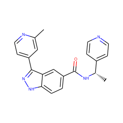 Cc1cc(-c2n[nH]c3ccc(C(=O)N[C@@H](C)c4ccncc4)cc23)ccn1 ZINC000653852888