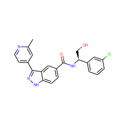 Cc1cc(-c2n[nH]c3ccc(C(=O)N[C@@H](CO)c4cccc(Cl)c4)cc23)ccn1 ZINC000653849897