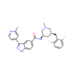 Cc1cc(-c2n[nH]c3ccc(C(=O)N[C@@H]4C[C@H](Cc5c(F)cccc5F)CN(C)C4)cc23)ccn1 ZINC000205011762