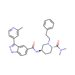 Cc1cc(-c2n[nH]c3ccc(C(=O)N[C@@H]4CC[C@@H](C(=O)N(C)C)N(CCc5ccccc5)C4)cc23)ccn1 ZINC000205008568