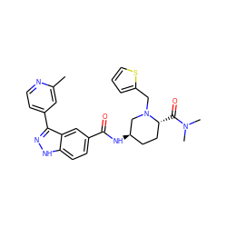 Cc1cc(-c2n[nH]c3ccc(C(=O)N[C@@H]4CC[C@@H](C(=O)N(C)C)N(Cc5cccs5)C4)cc23)ccn1 ZINC000205011577