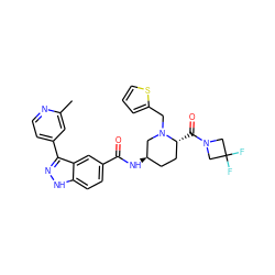 Cc1cc(-c2n[nH]c3ccc(C(=O)N[C@@H]4CC[C@@H](C(=O)N5CC(F)(F)C5)N(Cc5cccs5)C4)cc23)ccn1 ZINC000199804918