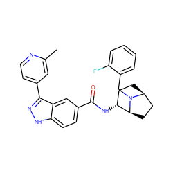 Cc1cc(-c2n[nH]c3ccc(C(=O)N[C@@H]4CC[C@H]5CC[C@@H]4N5Cc4ccccc4F)cc23)ccn1 ZINC000147770490