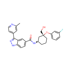 Cc1cc(-c2n[nH]c3ccc(C(=O)N[C@@H]4CCC[C@@](CO)(Oc5cccc(F)c5)C4)cc23)ccn1 ZINC000200809873
