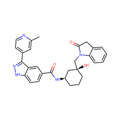 Cc1cc(-c2n[nH]c3ccc(C(=O)N[C@@H]4CCC[C@@](O)(CN5C(=O)Cc6ccccc65)C4)cc23)ccn1 ZINC000200838855