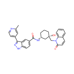 Cc1cc(-c2n[nH]c3ccc(C(=O)N[C@@H]4CCC[C@@](O)(Cn5c(=O)ccc6ccccc65)C4)cc23)ccn1 ZINC000200842641