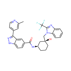 Cc1cc(-c2n[nH]c3ccc(C(=O)N[C@@H]4CCC[C@@](O)(Cn5c(C(F)(F)F)nc6ccccc65)C4)cc23)ccn1 ZINC000200824430