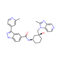 Cc1cc(-c2n[nH]c3ccc(C(=O)N[C@@H]4CCC[C@@](O)(Cn5c(C)nc6cnccc65)C4)cc23)ccn1 ZINC000200830942