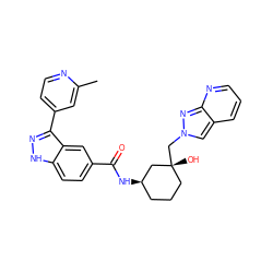 Cc1cc(-c2n[nH]c3ccc(C(=O)N[C@@H]4CCC[C@@](O)(Cn5cc6cccnc6n5)C4)cc23)ccn1 ZINC000200830980