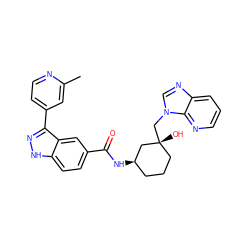 Cc1cc(-c2n[nH]c3ccc(C(=O)N[C@@H]4CCC[C@@](O)(Cn5cnc6cccnc65)C4)cc23)ccn1 ZINC000200834210