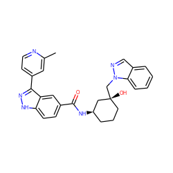 Cc1cc(-c2n[nH]c3ccc(C(=O)N[C@@H]4CCC[C@@](O)(Cn5ncc6ccccc65)C4)cc23)ccn1 ZINC000200824343