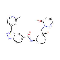 Cc1cc(-c2n[nH]c3ccc(C(=O)N[C@@H]4CCC[C@@](O)(Cn5ncccc5=O)C4)cc23)ccn1 ZINC000200834255