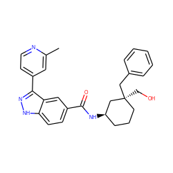 Cc1cc(-c2n[nH]c3ccc(C(=O)N[C@@H]4CCC[C@](CO)(Cc5ccccc5)C4)cc23)ccn1 ZINC000203725253