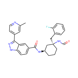 Cc1cc(-c2n[nH]c3ccc(C(=O)N[C@@H]4CCC[C@](Cc5ccccc5F)(NC=O)C4)cc23)ccn1 ZINC000149477062