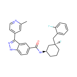 Cc1cc(-c2n[nH]c3ccc(C(=O)N[C@@H]4CCC[C@](F)(Cc5ccccc5F)C4)cc23)ccn1 ZINC000200814448