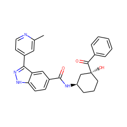 Cc1cc(-c2n[nH]c3ccc(C(=O)N[C@@H]4CCC[C@](O)(C(=O)c5ccccc5)C4)cc23)ccn1 ZINC000200810176