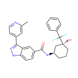 Cc1cc(-c2n[nH]c3ccc(C(=O)N[C@@H]4CCC[C@](O)(C(F)(F)c5ccccc5)C4)cc23)ccn1 ZINC000200810024