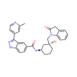 Cc1cc(-c2n[nH]c3ccc(C(=O)N[C@@H]4CCC[C@](O)(CN5C(=O)Cc6ccccc65)C4)cc23)ccn1 ZINC000200838713