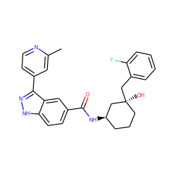 Cc1cc(-c2n[nH]c3ccc(C(=O)N[C@@H]4CCC[C@](O)(Cc5ccccc5F)C4)cc23)ccn1 ZINC000200554828